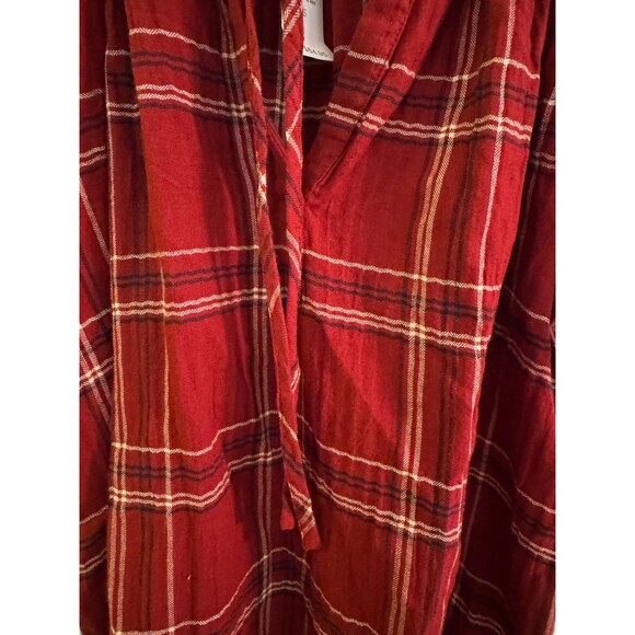 NWT LOFT Tie Neck Puff Sleeve Red Plaid Blouse Sz S Peasant Casual Comfort - Picture 8 of 11